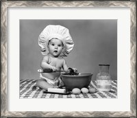 Framed 1960s Baby Seated On Checkered Tablecloth