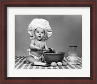 Framed 1960s Baby Seated On Checkered Tablecloth