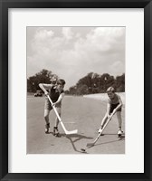 Framed 1930s 1940s 2 Boys With Sticks And Puck