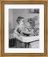 Framed 1940s Girl Sitting In Sink Lathered With Soap