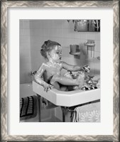 Framed 1940s Girl Sitting In Sink Lathered With Soap