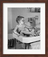 Framed 1940s Girl Sitting In Sink Lathered With Soap