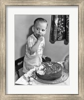 Framed 1950s Little Boy Toddler Standing On Chair