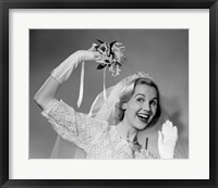 Framed 1950s Bride Throwing Bouquet