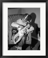 Framed 1950s 1960s Boy Sitting By Football