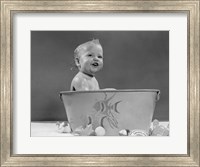 Framed 1940s 1950s Smiling Baby In Bath Tub Studio Indoor