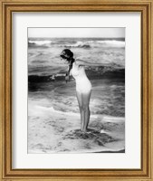 Framed 1920s Woman Wearing Bathing Suit & Head Scarf