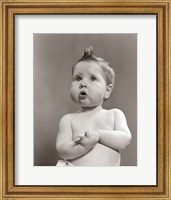 Framed 1950s Worried Baby Looking Up Uncertain