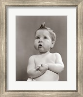 Framed 1950s Worried Baby Looking Up Uncertain