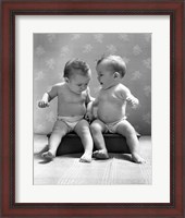 Framed 1930s 1940s Twin Babies Wearing Diapers Together