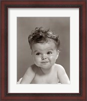 Framed 1950s Portrait Baby With Messy Curly Hair & Straight Face