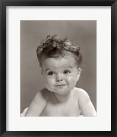 Framed 1950s Portrait Baby With Messy Curly Hair & Straight Face