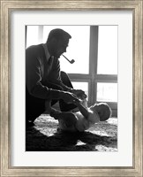 Framed 1950s Silhouetted By Window Light  Father Pipe In Mouth