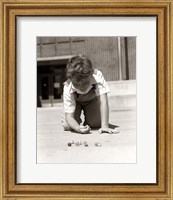 Framed 1950s Smiling Boy On School Yard Ground Playing