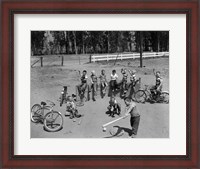 Framed 1950s 10 Neighborhood Boys Playing Sand Lot Baseball