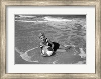Framed 1960s Woman In Bathing Suit Lying In The Surf
