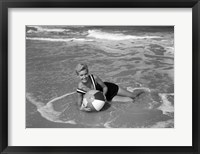 Framed 1960s Woman In Bathing Suit Lying In The Surf