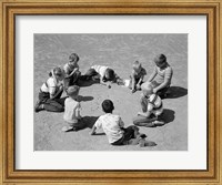 Framed 1950s Boys & Girls Shooting Marbles
