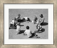Framed 1950s Boys & Girls Shooting Marbles