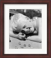 Framed 1950s Boy Crouching Shooting Marbles