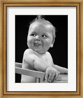 Framed 1950s 1940s Baby In High Chair Making Funny Facial Expression