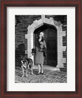 Framed 1920s Woman Wearing Fur Coat With German Shepherd Dog