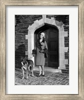 Framed 1920s Woman Wearing Fur Coat With German Shepherd Dog