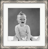 Framed 1950s Crying Baby Seated With Distressed Expression?