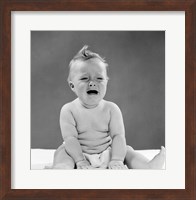 Framed 1950s Crying Baby Seated With Distressed Expression?