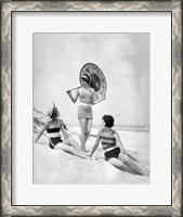 Framed 1920s Three Smiling Women In Swimsuits At The Beach