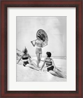 Framed 1920s Three Smiling Women In Swimsuits At The Beach