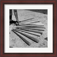 Framed 1950s Baseball Player Selecting A Variety Of Bats