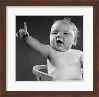 Framed 1940s 1950s Baby Sitting In Chair Arm And One Finger Raised