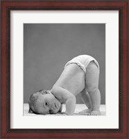 Framed 1950s Baby In Diaper With Cheek To Floor And Bottom In Air?