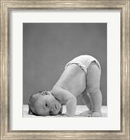 Framed 1950s Baby In Diaper With Cheek To Floor And Bottom In Air?
