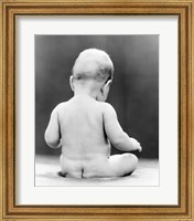 Framed 1930s Naked Baby Sitting On Bare Bottom Behind