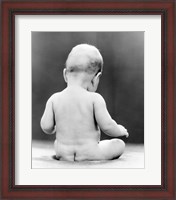 Framed 1930s Naked Baby Sitting On Bare Bottom Behind