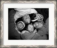 Framed 1960s Five Boys In Huddle Wearing Helmets & Football Jerseys