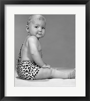 Framed 1960s Grumpy Expression Baby In Leopard Costume