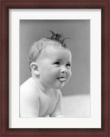 Framed 1940s Cute Baby Sticking Out Tongue