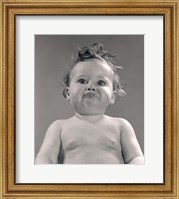 Framed 1950s Portrait Baby With Messy Hair & Pursed Lips