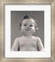 Framed 1950s Portrait Baby With Messy Hair & Pursed Lips