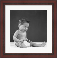 Framed 1950s Baby Sitting Up Wearing Diaper Making Face