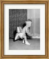 Framed 1950sBaby In Diaper And Shoes Learning To Walk