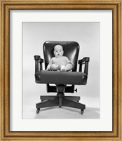 Framed 1960s Baby Sitting In Executive Office Chair