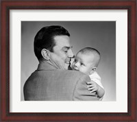 Framed 1950s Proud Smiling Father Holding Baby Face To Camera