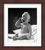 Framed 1930s Baby Sitting Up In Bed Sleepy