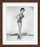 Framed 1950s Pin-Up  Of Woman Wearing Leopard Skin Bathing Suit