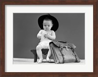Framed 1940s Baby In Fedora Seated On Stool