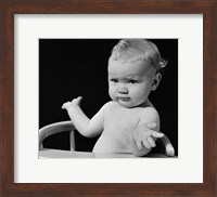 Framed 1930s 1940s Baby In High Chair Making Shrugging Gesture